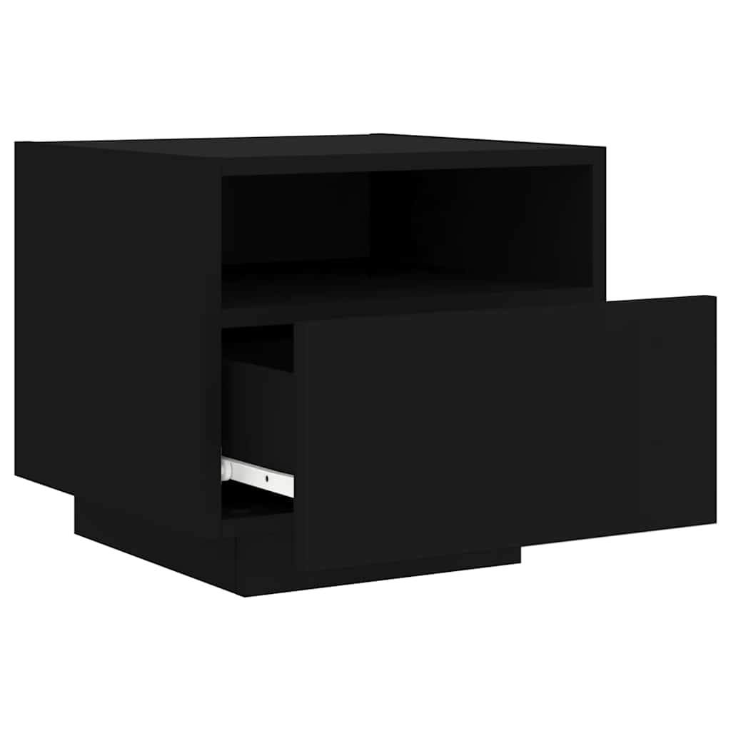 sengebord med LED-lys 40x39x37 cm sort
