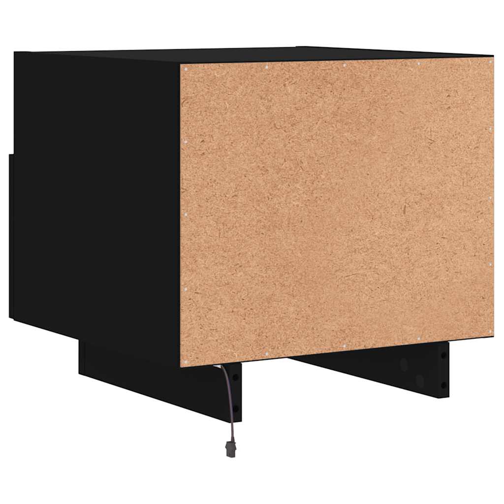 sengebord med LED-lys 40x39x37 cm sort