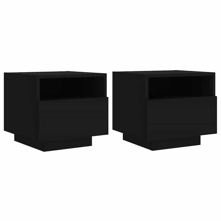 sengeborde 2 stk. med LED-lys 40x39x37 cm sort