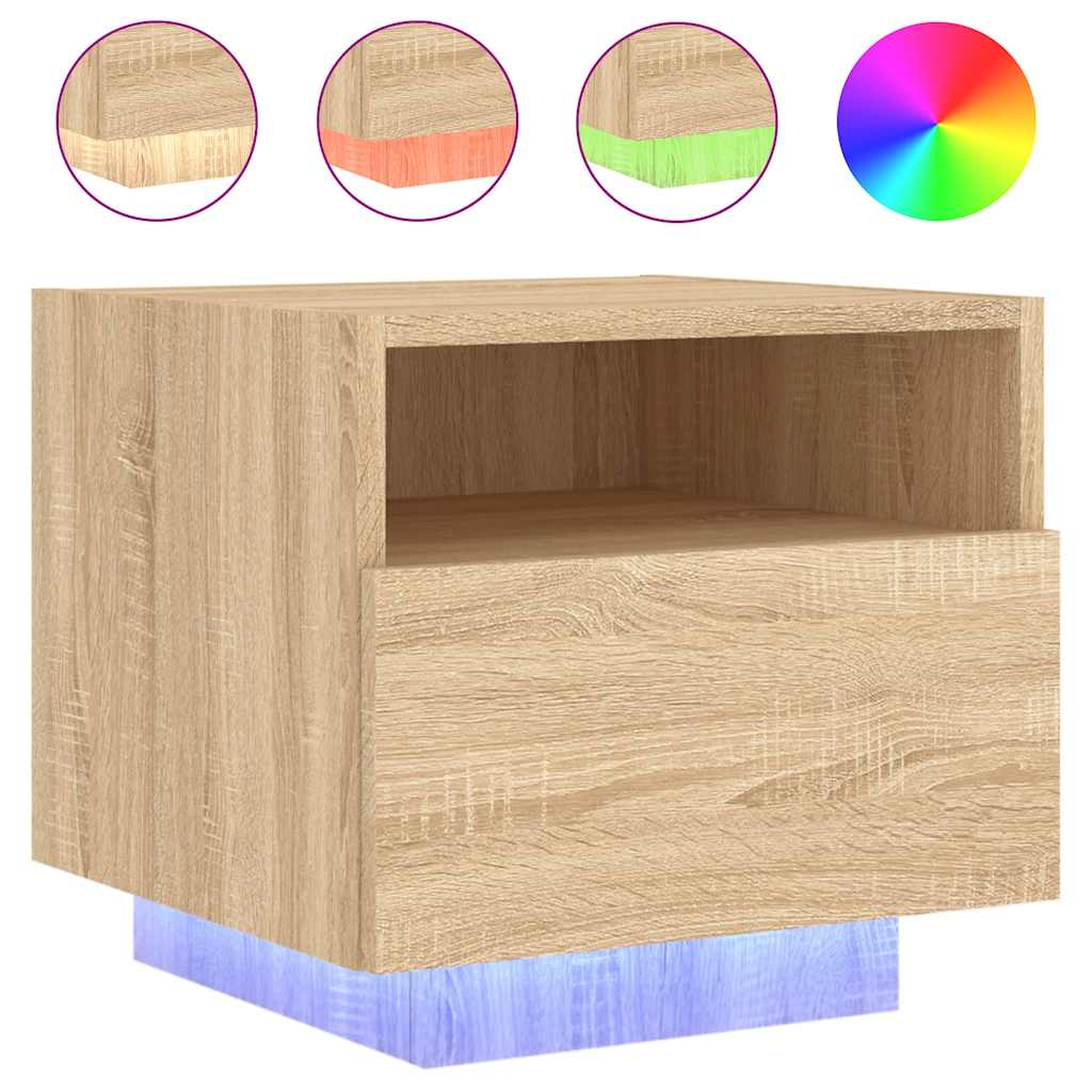 sengebord med LED-lys 40x39x37 cm sonoma-eg