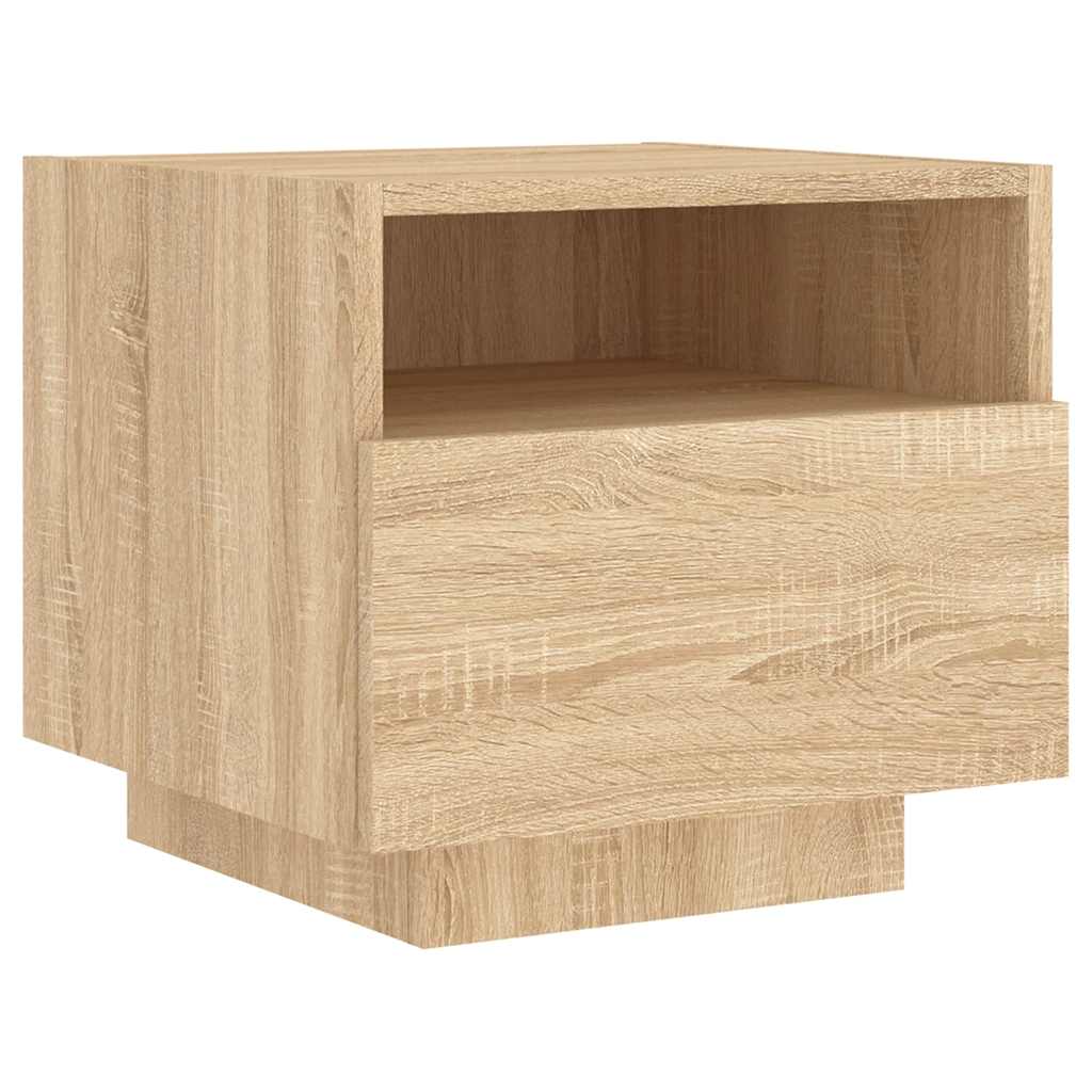 sengebord med LED-lys 40x39x37 cm sonoma-eg
