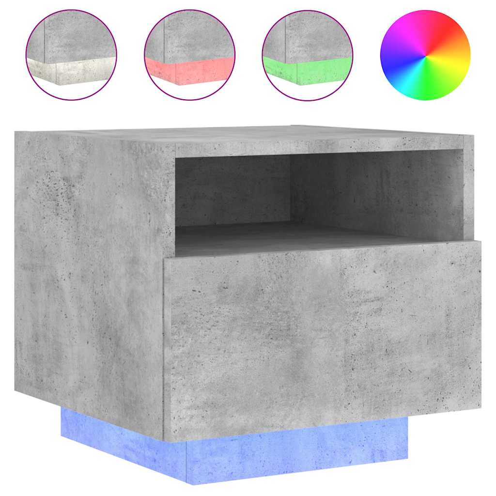 sengebord med LED-lys 40x39x37 cm betongrå