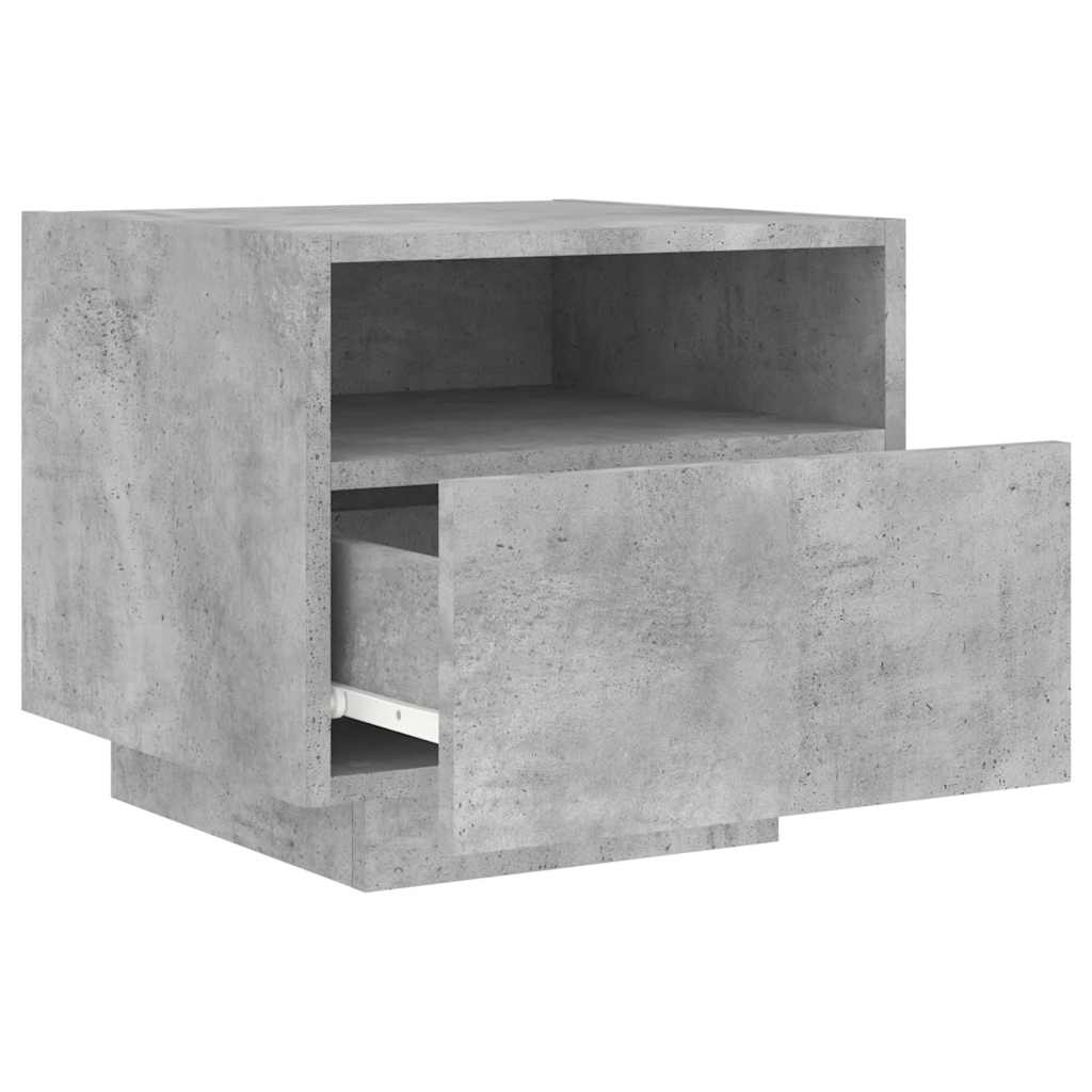 sengebord med LED-lys 40x39x37 cm betongrå
