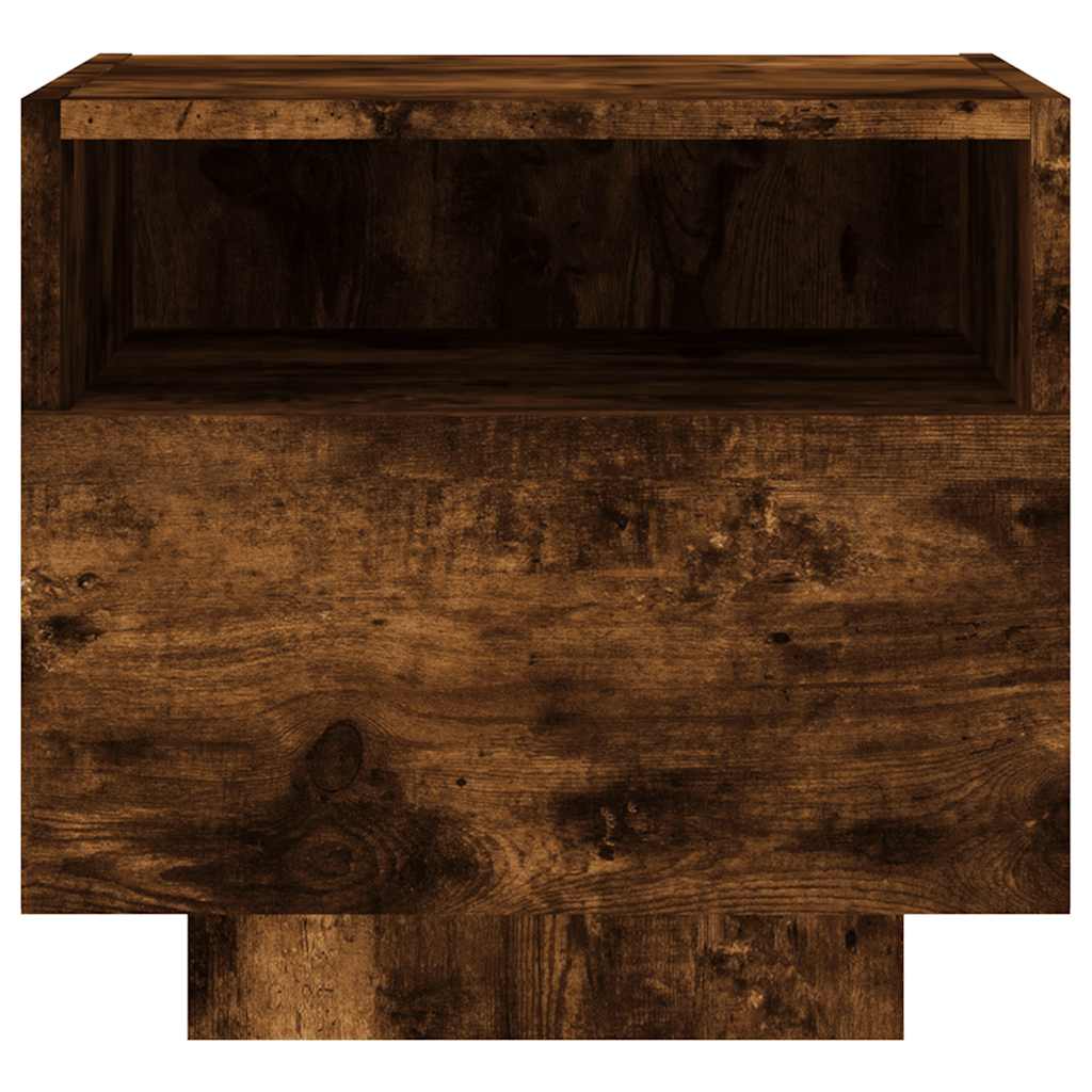 sengeborde 2 stk. med LED-lys 40x39x37 cm røget egetræsfarve