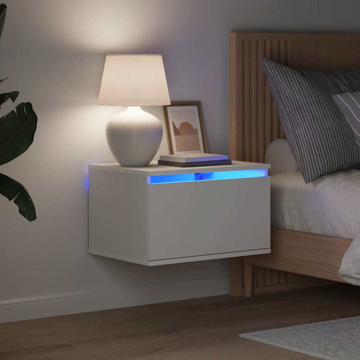 væghængt sengebord med LED-lys hvid