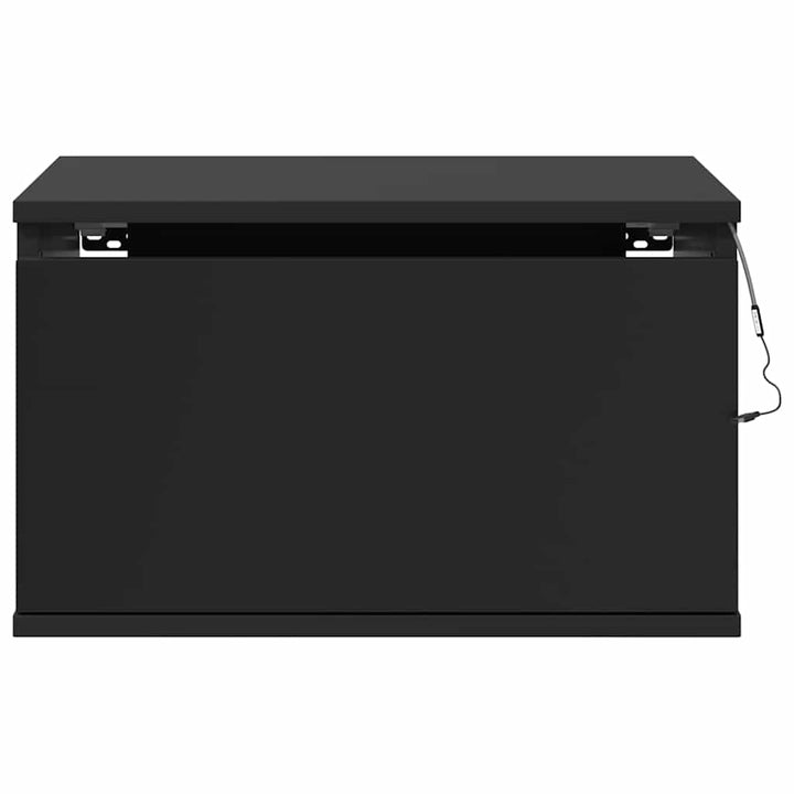 væghængt sengebord med LED-lys sort