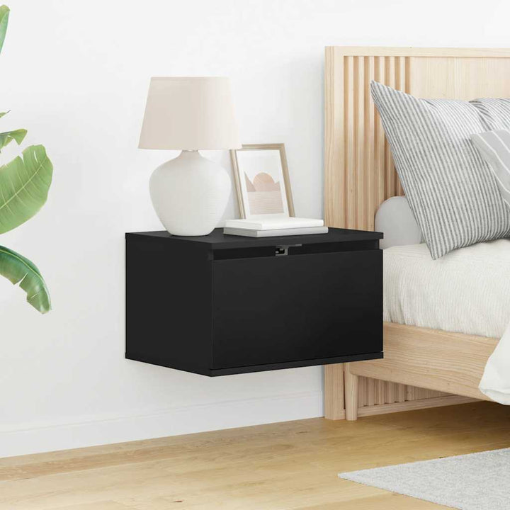 væghængte sengeborde 2 stk. med LED-lys sort