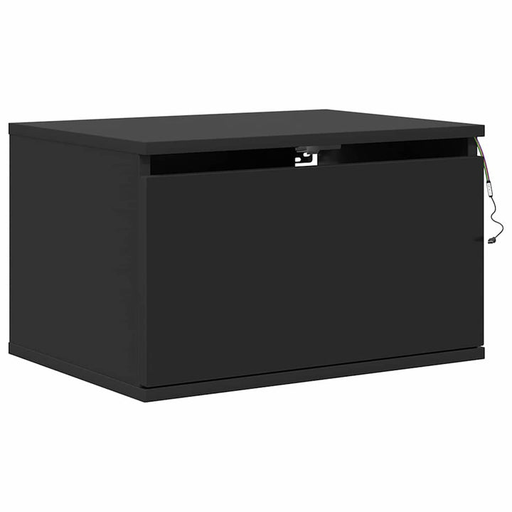 væghængte sengeborde 2 stk. med LED-lys sort