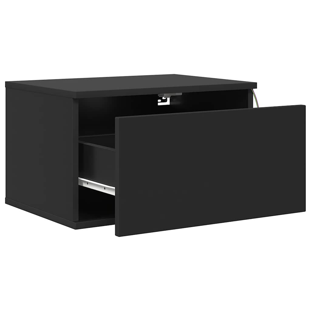 væghængte sengeborde 2 stk. med LED-lys sort