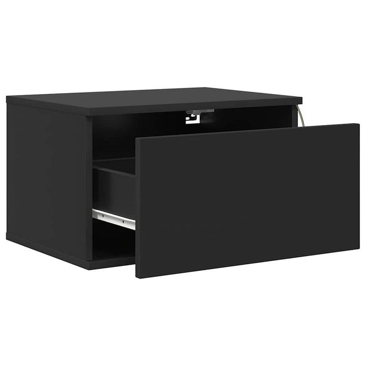 væghængte sengeborde 2 stk. med LED-lys sort