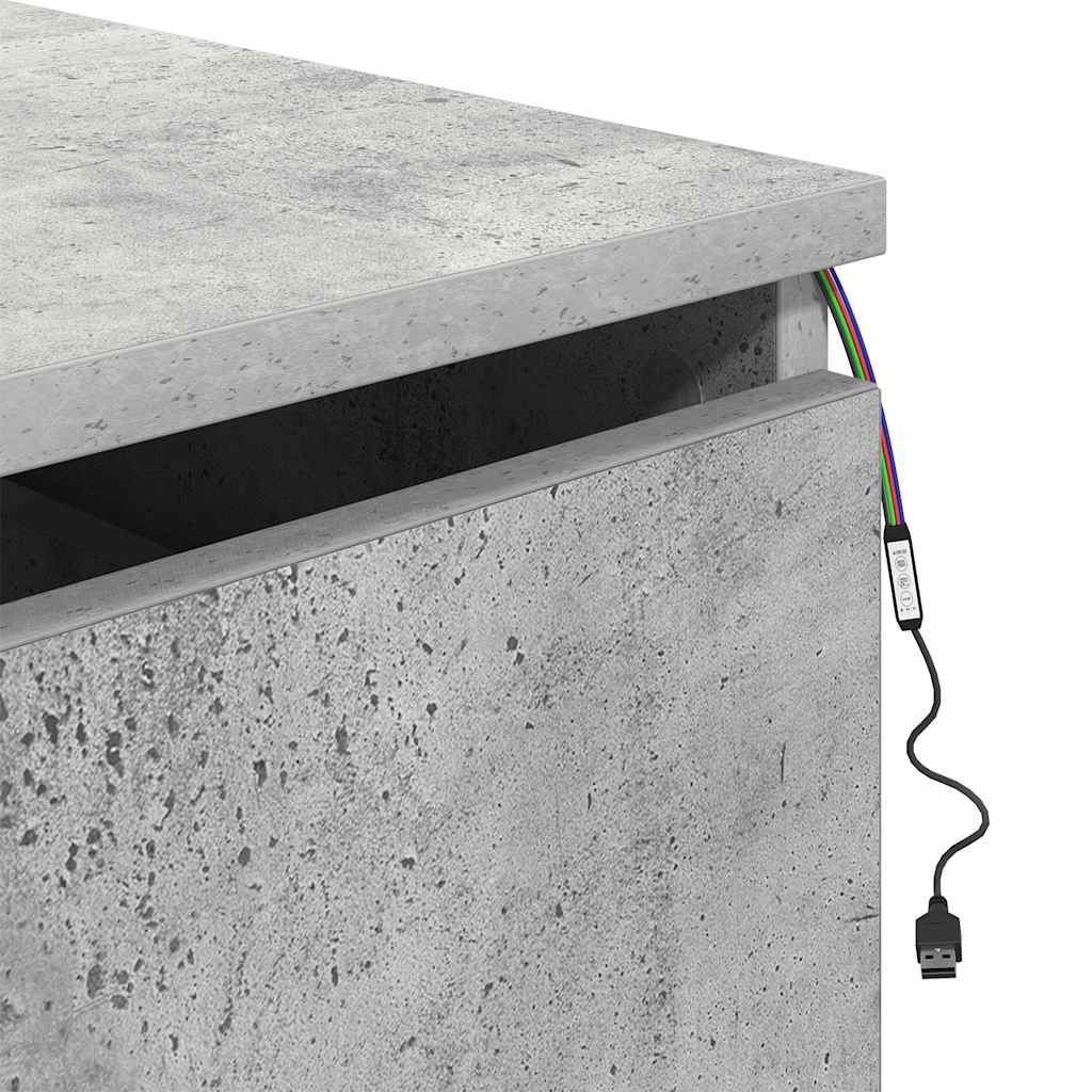 væghængte sengeborde 2 stk. med LED-lys betongrå