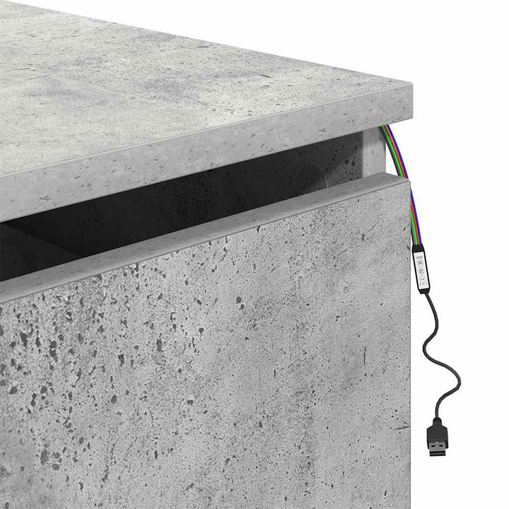 væghængte sengeborde 2 stk. med LED-lys betongrå