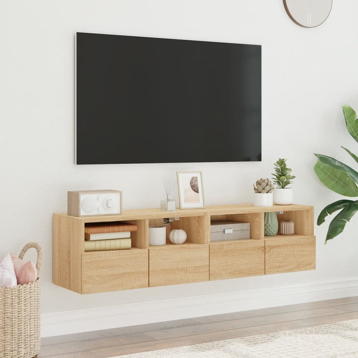 væghængte tv-borde 2 stk. 60x30x30 cm konstrueret træ sonoma-eg