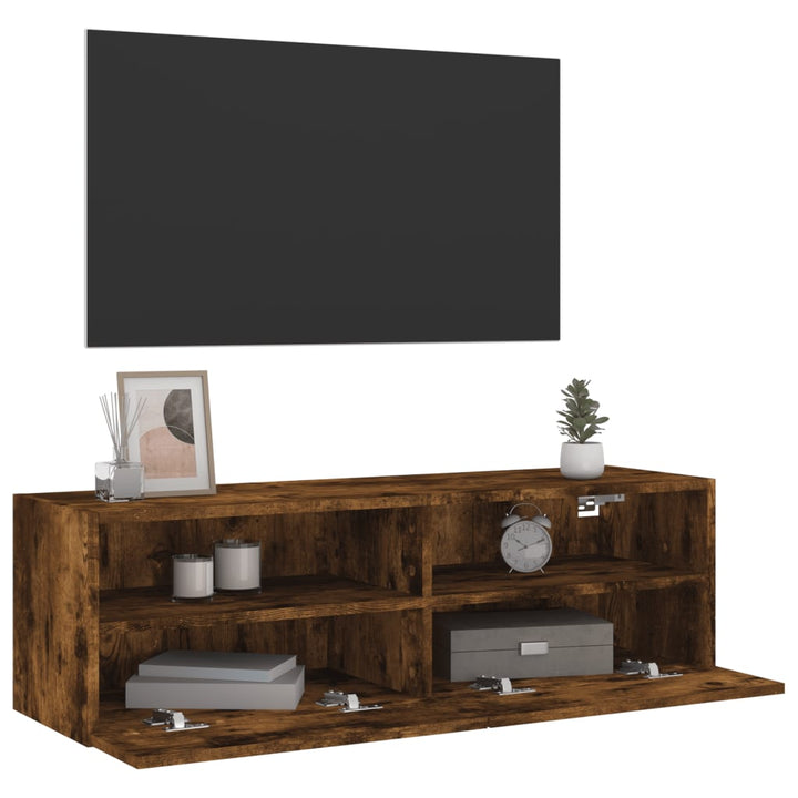 væghængt tv-bord 100x30x30 cm konstrueret træ røget egetræ