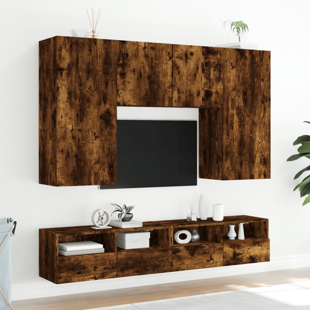 tv-borde til væg 2 stk. 100x30x30 cm konstrueret træ røget eg