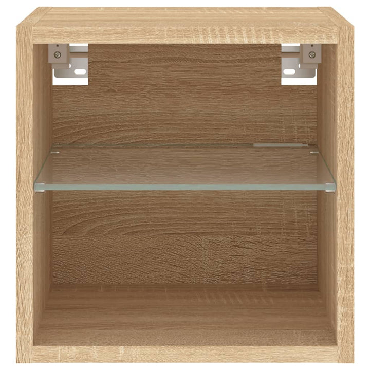 væghængte tv-borde 2 stk. med LED-lys 30x28,5x30 cm sonoma-eg