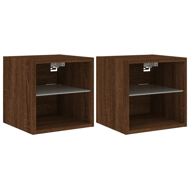 væghængte tv-borde 2 stk. med LED-lys 30x28,5x30 cm brunt eg