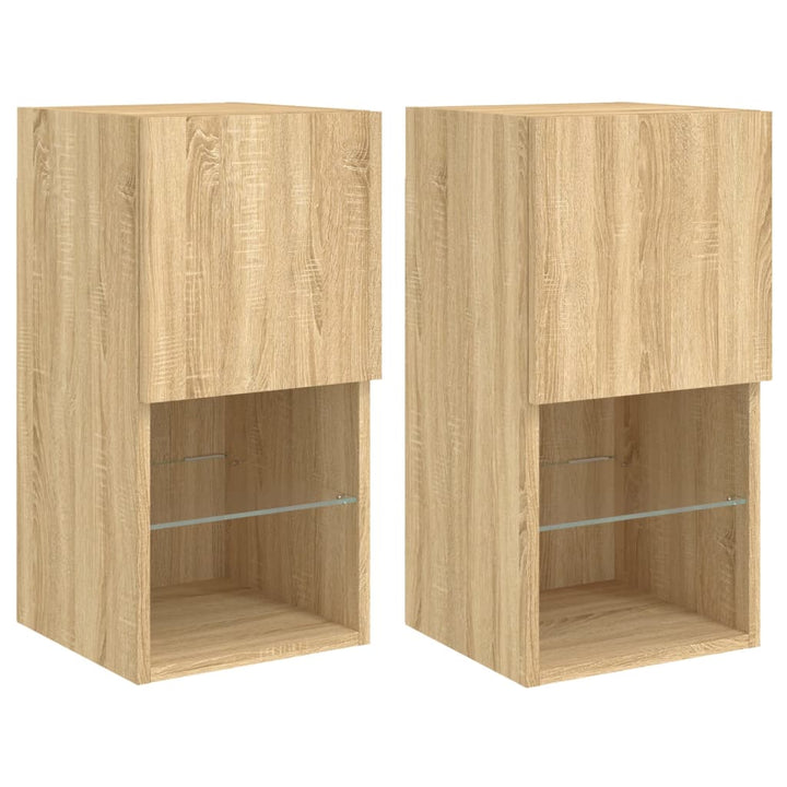 tv-borde med LED-lys 2 stk. 30,5x30x60 cm sonoma-eg