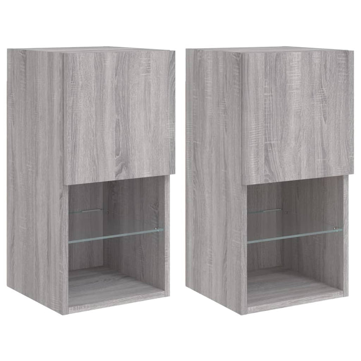 tv-borde 2 stk. med LED-lys 30,5x30x60 cm grå sonoma-eg