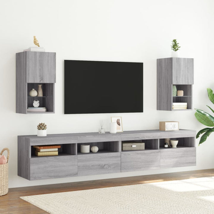 tv-borde 2 stk. med LED-lys 30,5x30x60 cm grå sonoma-eg