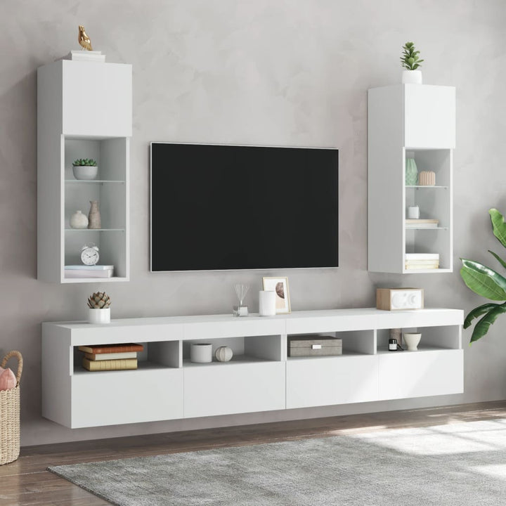 tv-bord med LED-lys 30,5x30x90 cm hvid