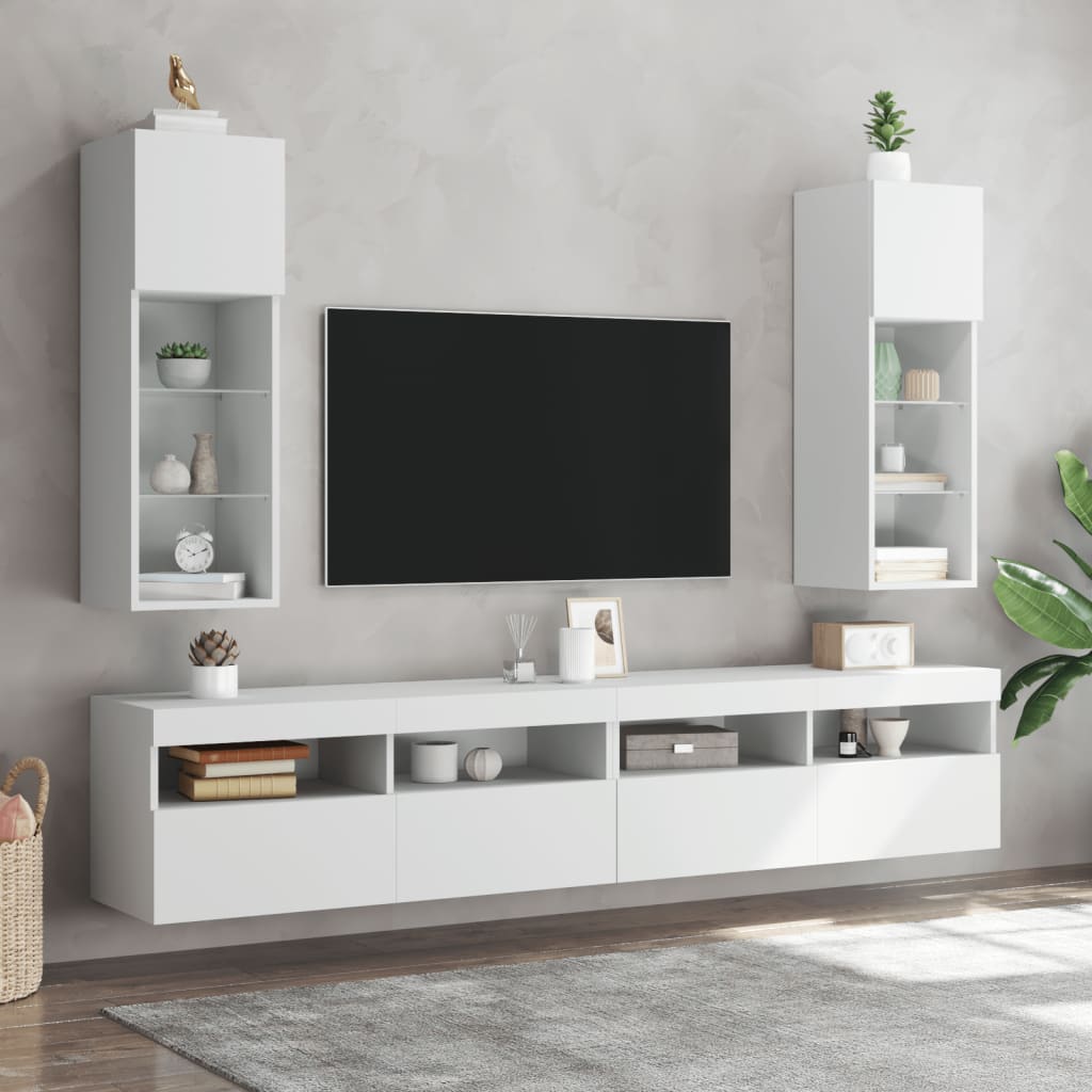 tv-borde 2 stk. med LED-lys 30,5x30x90 cm hvid