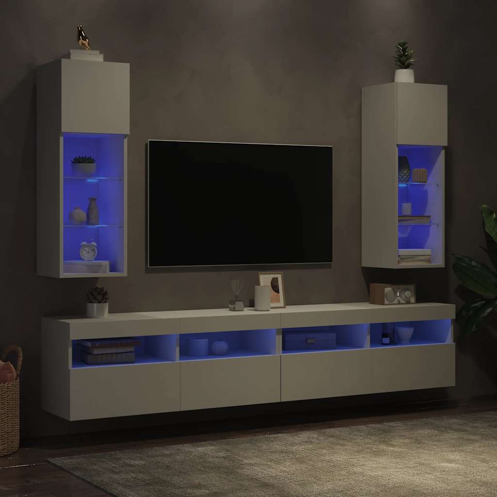 tv-borde 2 stk. med LED-lys 30,5x30x90 cm hvid