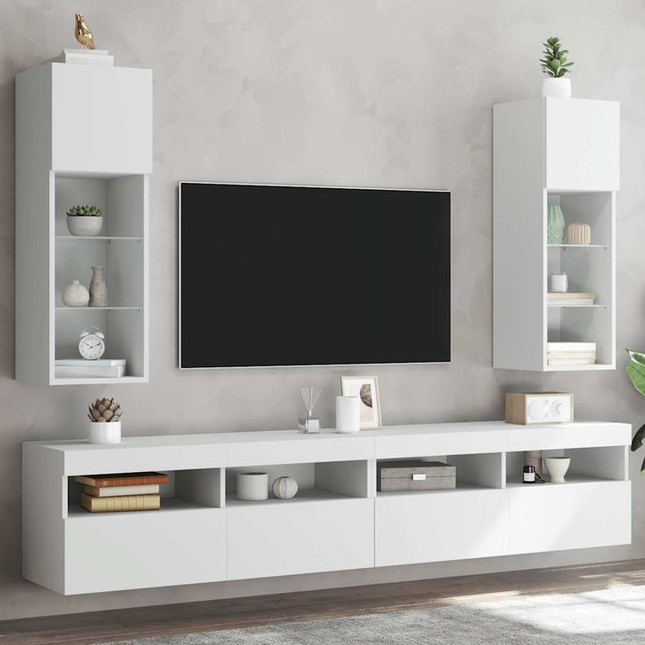 tv-borde 2 stk. med LED-lys 30,5x30x90 cm hvid