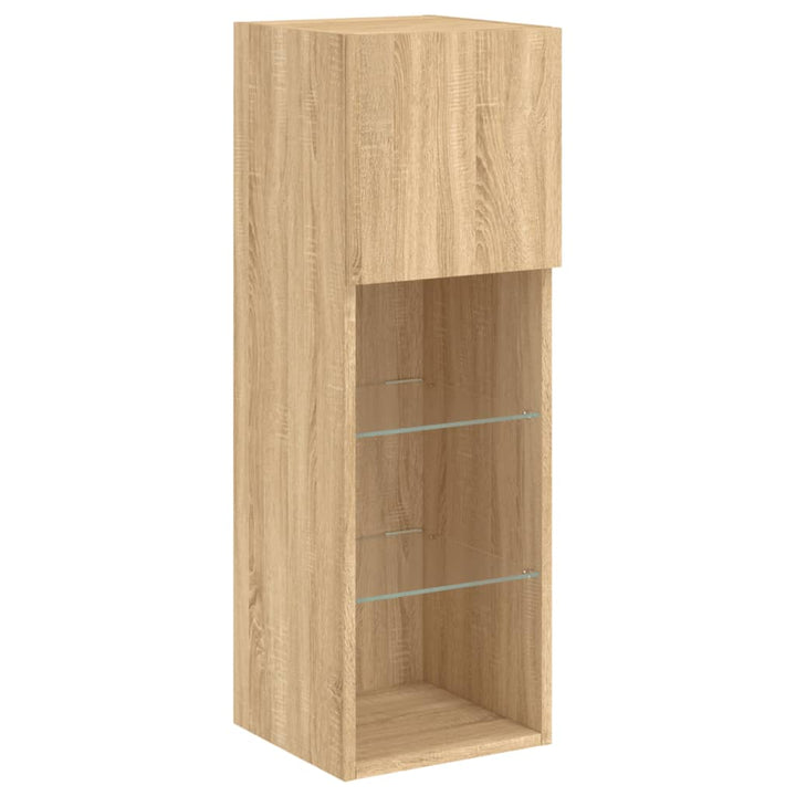 tv-borde 2 stk. med LED-lys 30,5x30x90 cm sonoma-eg