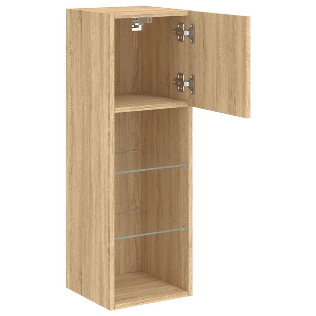 tv-borde 2 stk. med LED-lys 30,5x30x90 cm sonoma-eg
