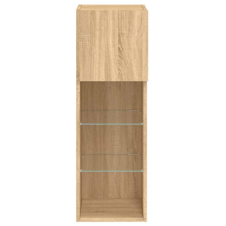 tv-borde 2 stk. med LED-lys 30,5x30x90 cm sonoma-eg