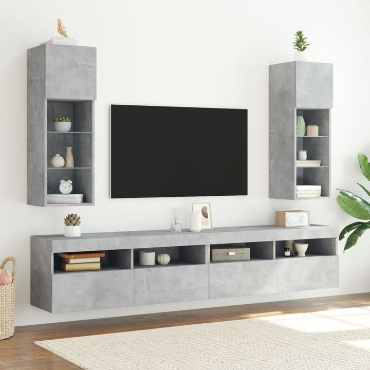 tv-borde 2 stk. med LED-lys 30,5x30x90 cm betongrå