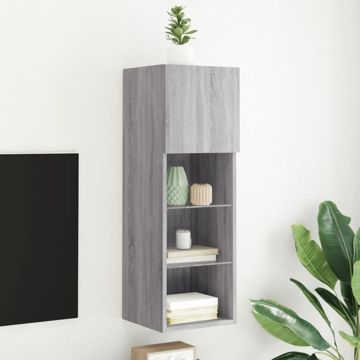 tv-bord med LED-lys 30,5x30x90 cm grå sonoma-eg