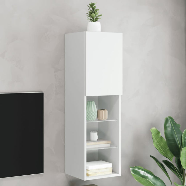 tv-bord med LED-lys 30,5x30x102 cm hvid