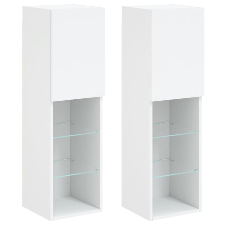 tv-borde 2 stk. med LED-lys 30,5x30x102 cm hvid