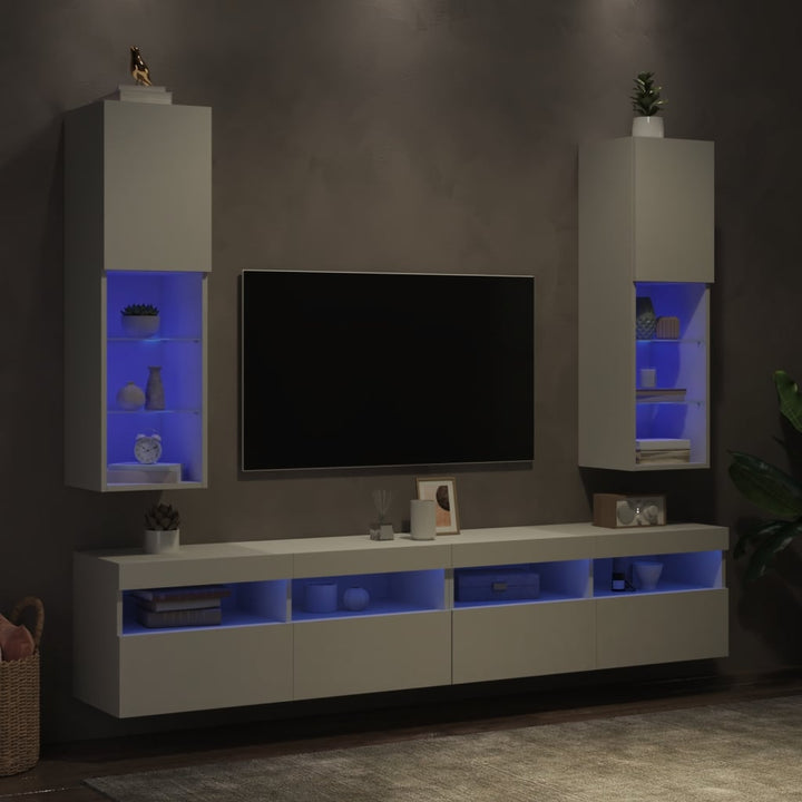 tv-borde 2 stk. med LED-lys 30,5x30x102 cm hvid