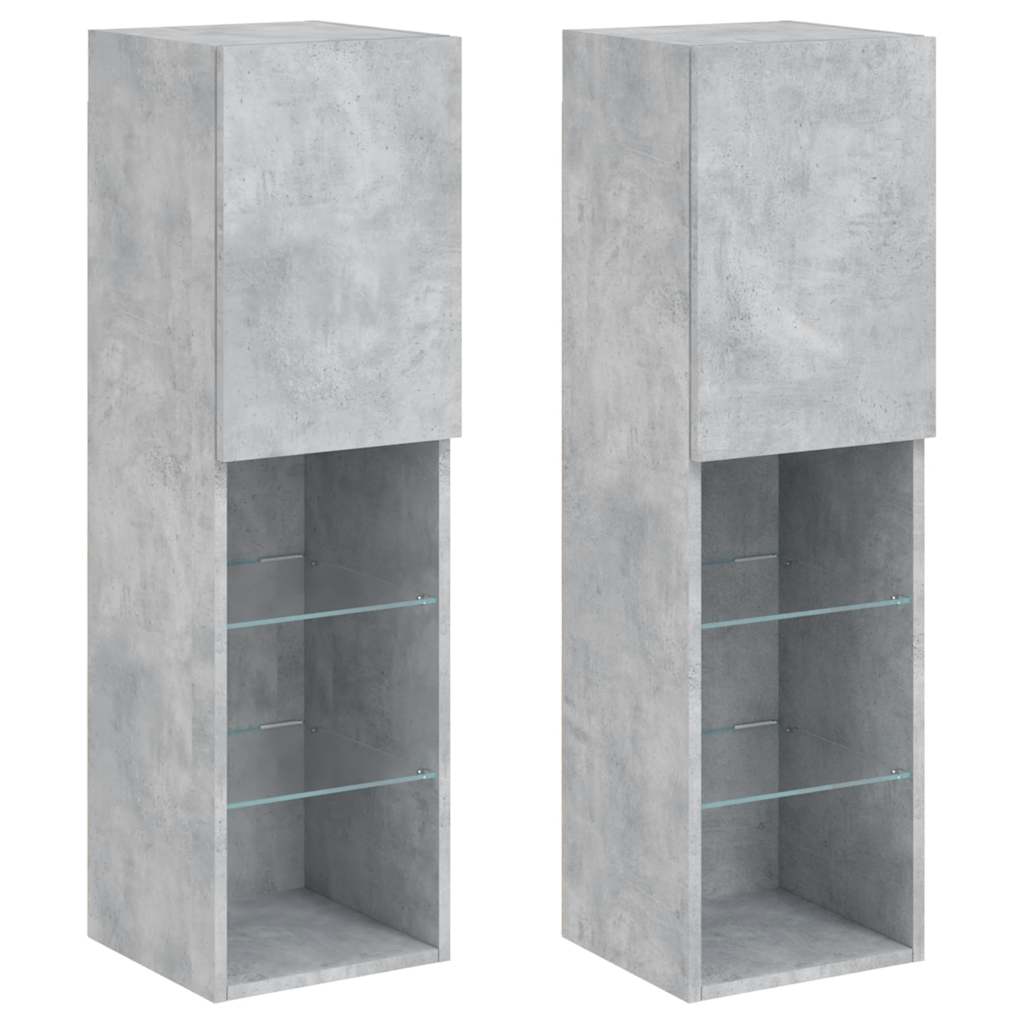 tv-borde 2 stk. med LED-lys 30,5x30x102 cm betongrå