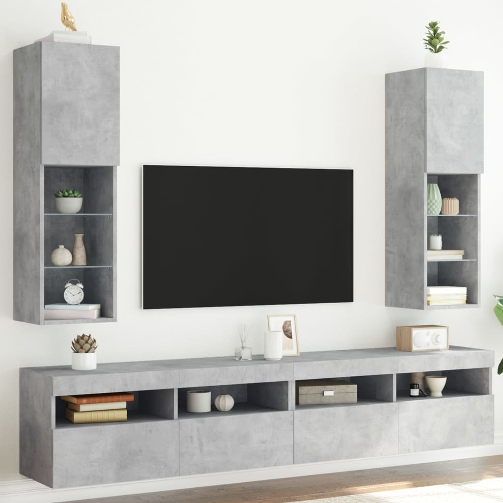 tv-borde 2 stk. med LED-lys 30,5x30x102 cm betongrå