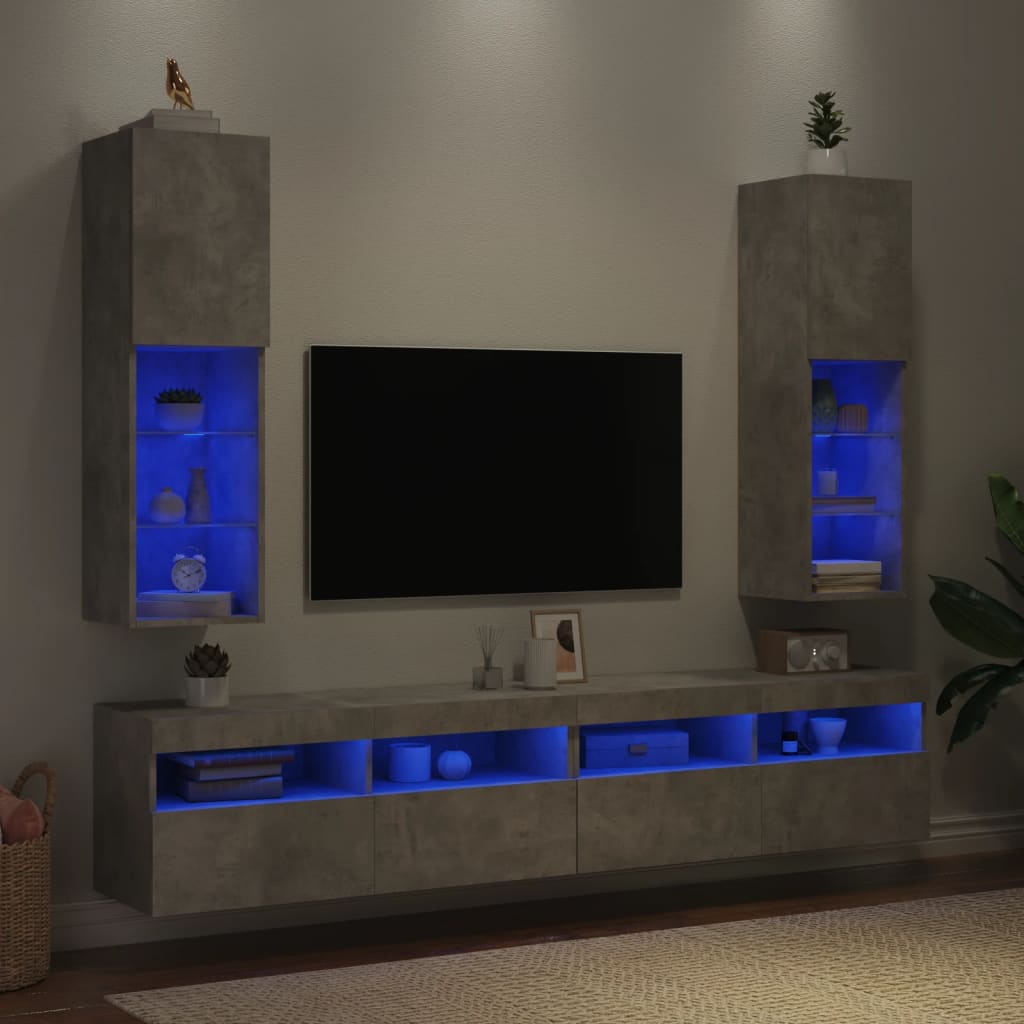 tv-borde 2 stk. med LED-lys 30,5x30x102 cm betongrå