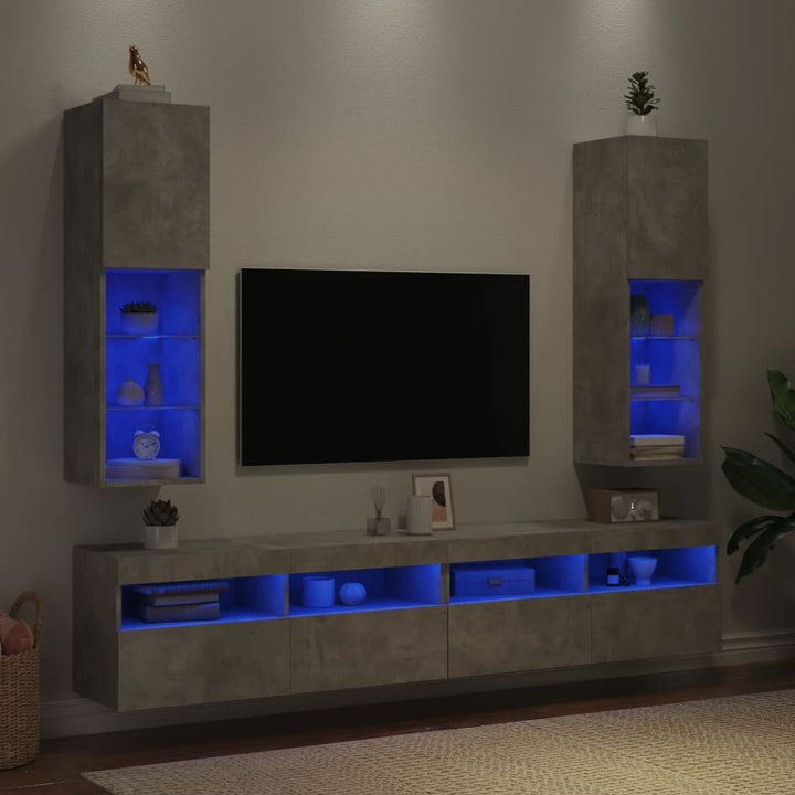 tv-borde 2 stk. med LED-lys 30,5x30x102 cm betongrå