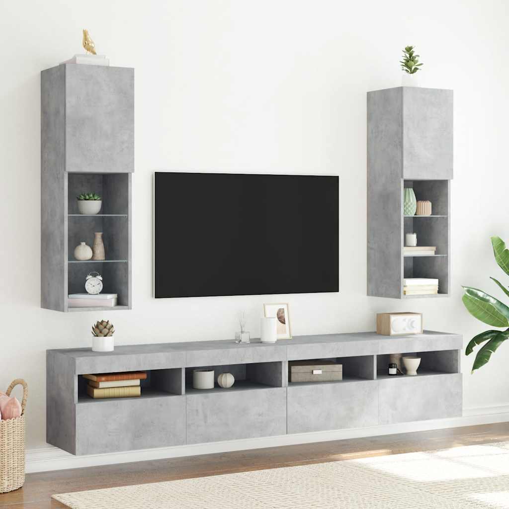 tv-borde 2 stk. med LED-lys 30,5x30x102 cm betongrå