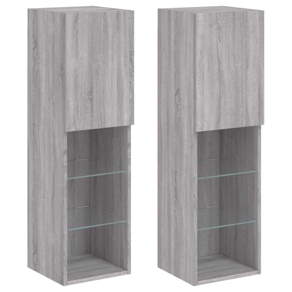 tv-borde 2 stk. med LED-lys 30,5x30x102 cm grå sonoma-eg