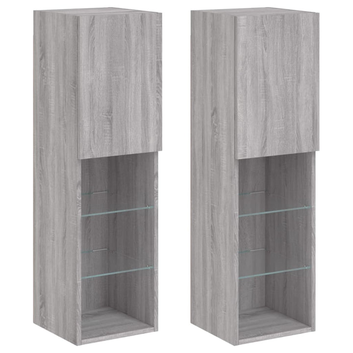 tv-borde 2 stk. med LED-lys 30,5x30x102 cm grå sonoma-eg