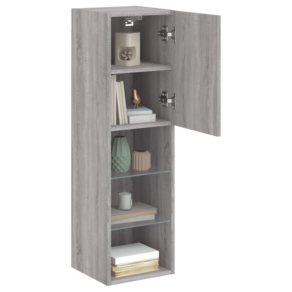 tv-borde 2 stk. med LED-lys 30,5x30x102 cm grå sonoma-eg