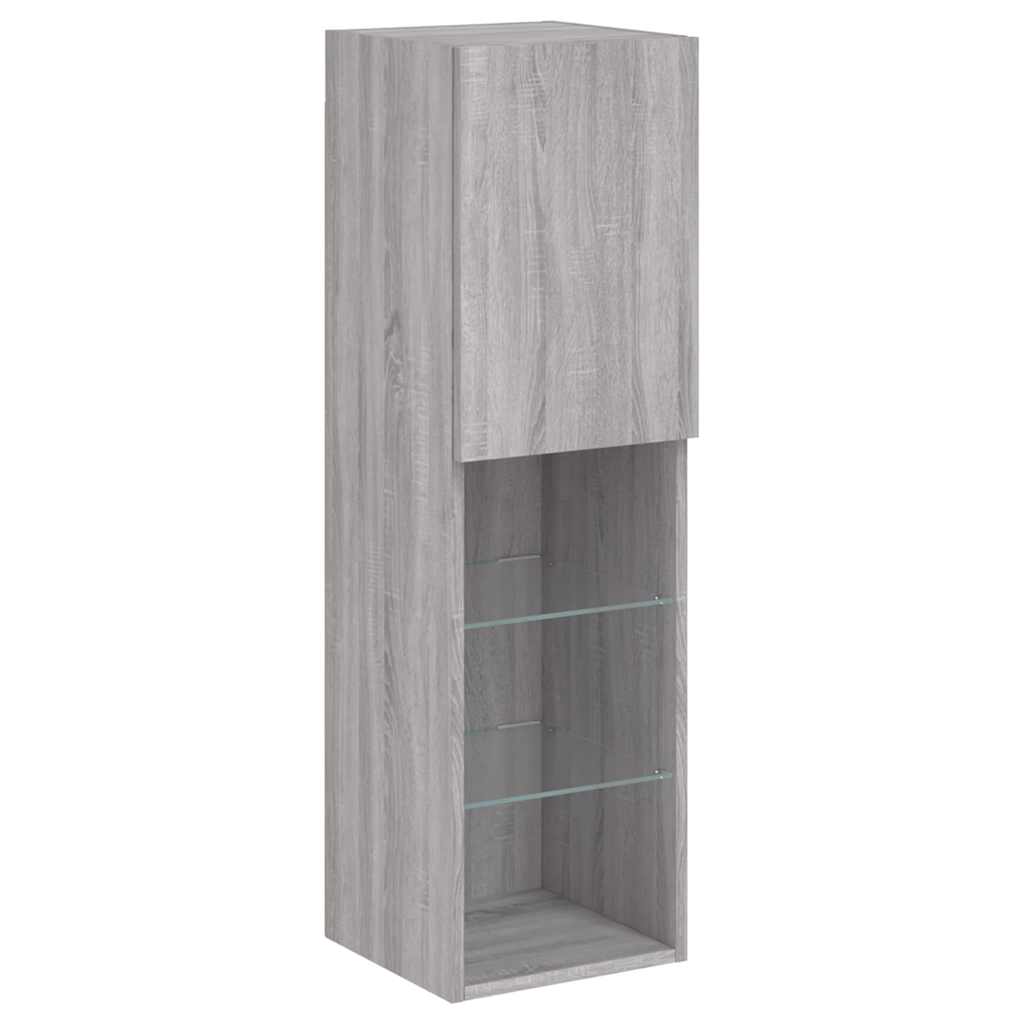 tv-borde 2 stk. med LED-lys 30,5x30x102 cm grå sonoma-eg