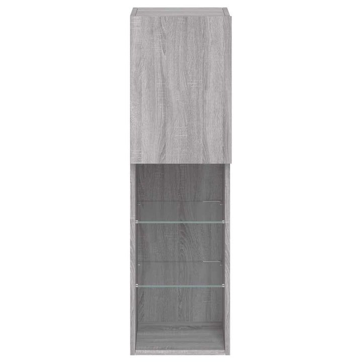 tv-borde 2 stk. med LED-lys 30,5x30x102 cm grå sonoma-eg