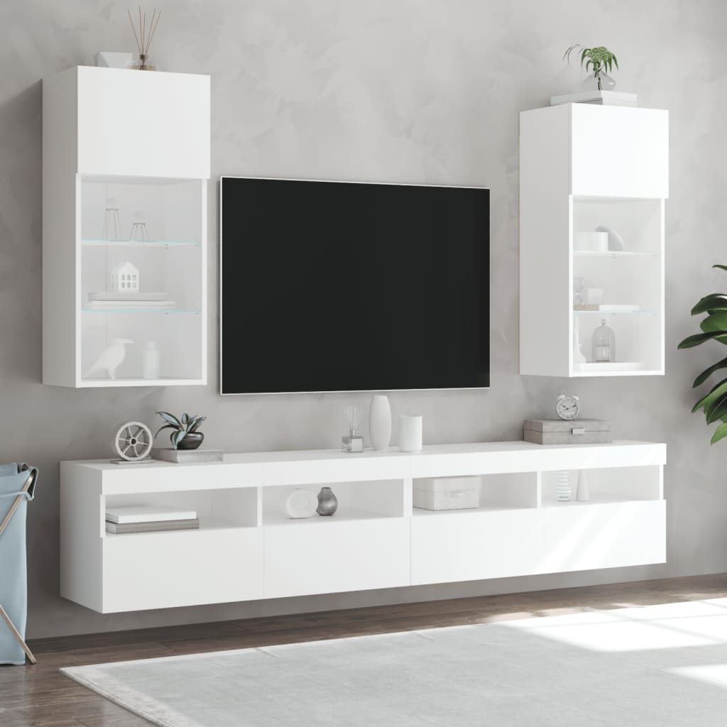 tv-borde med LED-lys 2 stk. 40,5x30x90 cm hvid