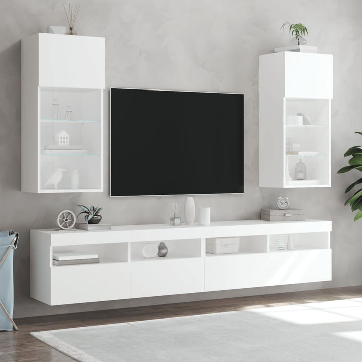 tv-borde med LED-lys 2 stk. 40,5x30x90 cm hvid