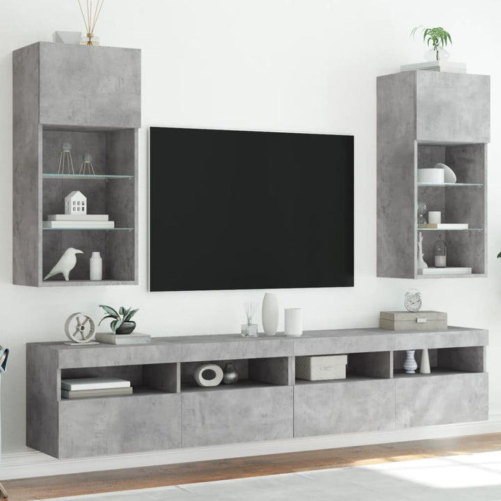 tv-borde med LED-lys 2 stk. 40,5x30x90 cm betongrå