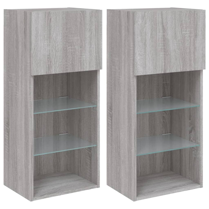 tv-borde 2 stk. med LED-lys 40,5x30x90 cm grå sonoma-eg